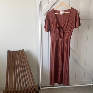 Mimi Chica Rust Button-Front Midi Dress